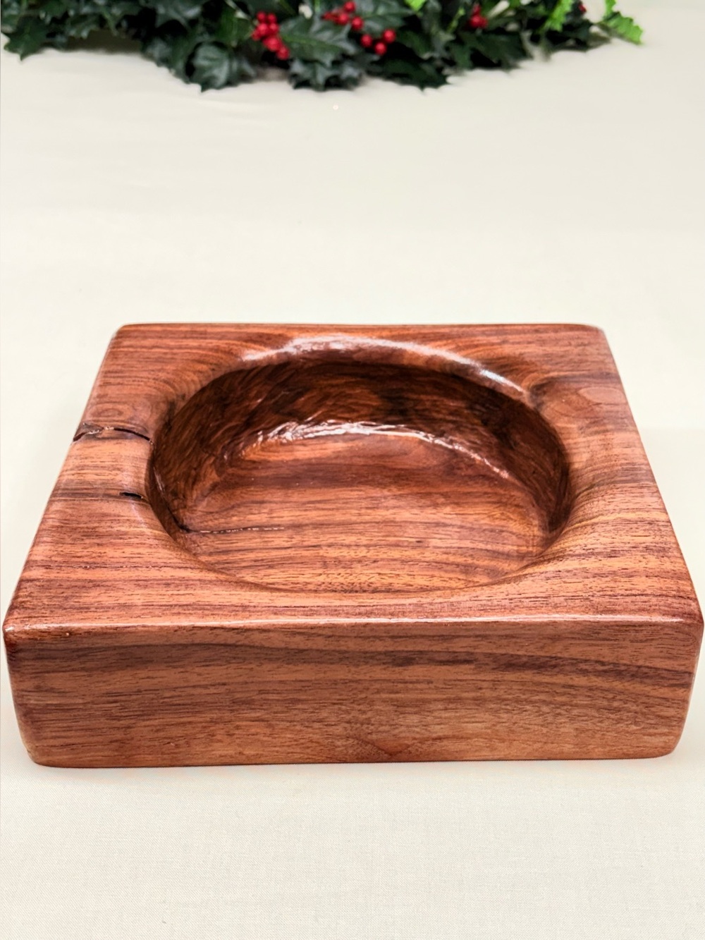 Hand-Carved Solid Dark Walnut Catchall Bowl Riser Wabi Sabi Organic Brutalist